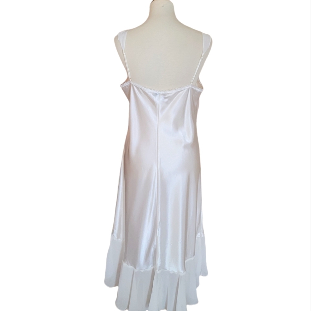 Vintage - White Satin & Chiffon Lace‎ Beaded High Low Chemise - Picture 5 of 7